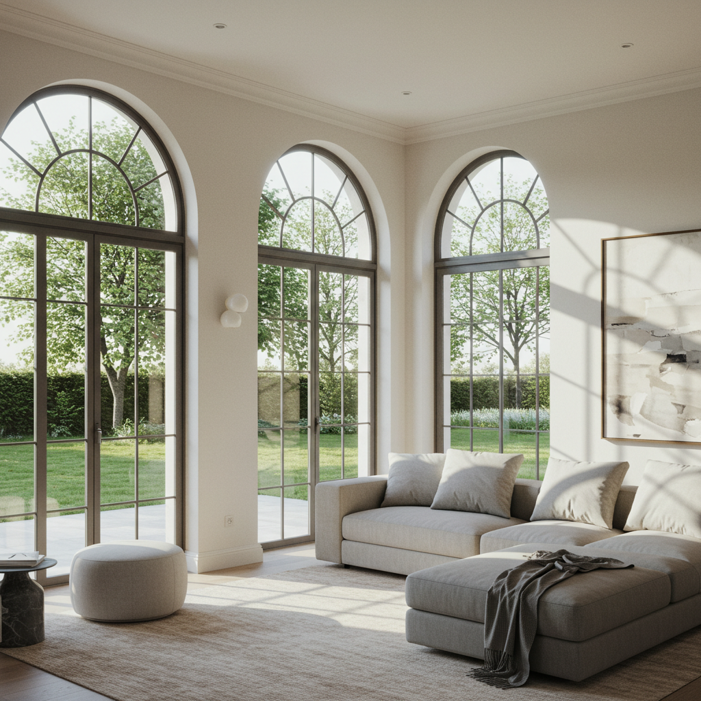 Stunning Living Room with Arched Windows